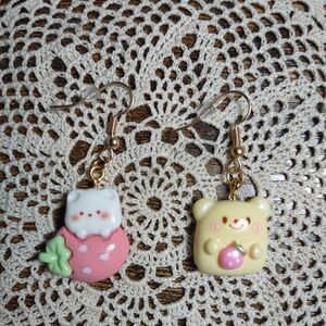 Cute Strawberry Themed Earrings - Yellow and Pink